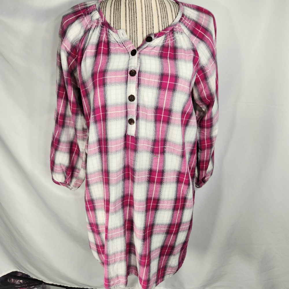 Dream Out Loud Selena Gomez Pink Grey White Plaid 3/4 Sleeve Tunic Size XLarge